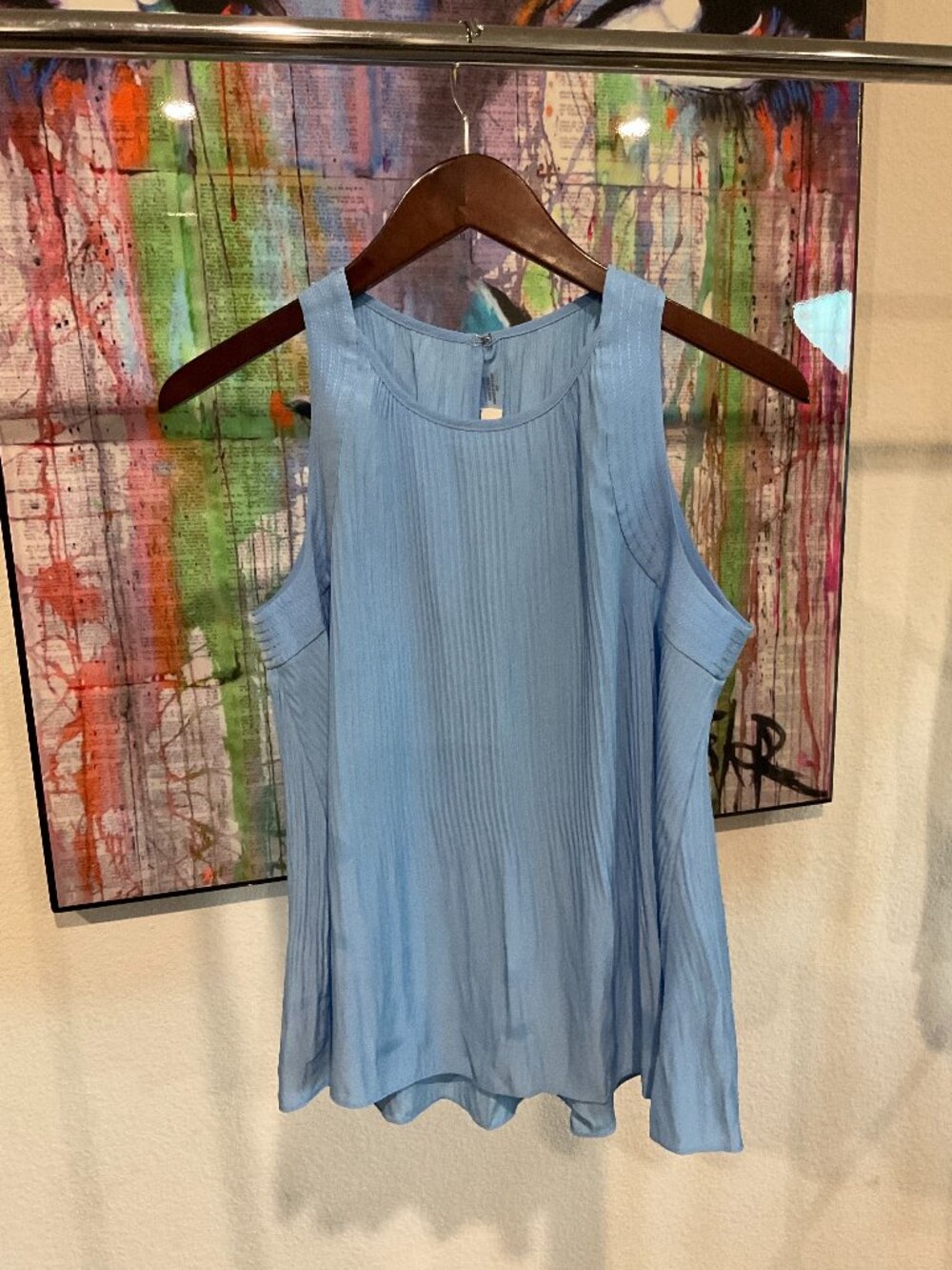 Ramy Brook Audra Pleated Sleeveless Top Small Light Blue